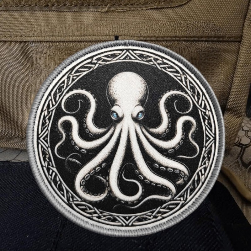 Patches for Backpacks, Funny Octopus Round Patches Embroidered Tactical Patches,
