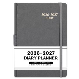 2026-2027 Diary - A5 Diary 2026-2027, Day Per Page from July 2026 to June 2026, with Faux Leather Cover, Monthly Tabs, Inner Pocket, 14.3 X 21 cm - Grey