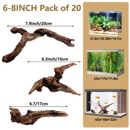Tfwadmx Natural Small Coral Driftwood for Aquarium Decor 20 Pcs 6-8" Fish Tank Decorations Reptile Decor Assorted Driftwood Branch Reptile Tank Wood Decor