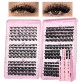 SIISTAS Fluffy Individual Eyelashes Kit Cluster Lashes 30D+40D+50D+60D+80D+100D Eyelash Extension Kit 8-16mm False Eyelashes Russian D Curl Lashes Individual Cluster with Bond and Seal(B01Kit)