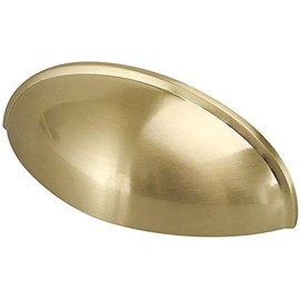 LONTAN 10 Pack Gold Cup Handles Drawer Shell Pull Handles 3 Inch Brushed Brass Cup Cupboard Handles Modern Bin Cup Drawer Pulls Cup Handles for Cabinets, 76mm Hole Centers,LS0313BB76