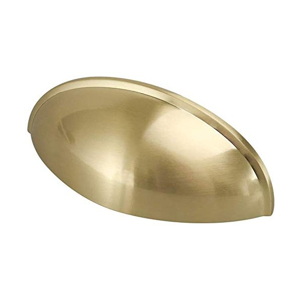 LONTAN 10 Pack Gold Cup Handles Drawer Shell Pull Handles 3 Inch Brushed Brass Cup Cupboard Handles Modern Bin Cup Drawer Pulls Cup Handles for Cabinets, 76mm Hole Centers,LS0313BB76