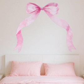 lasuroa Large Bow Tie Wall Sticker, 35.4x11.8 Inch Big Bow Wall Decor Pink Bowknot Bedroom Decals Wallpaper Girls Sweet Coquette Aesthetic Decoration for Room Nursery Office Pink Theme Party