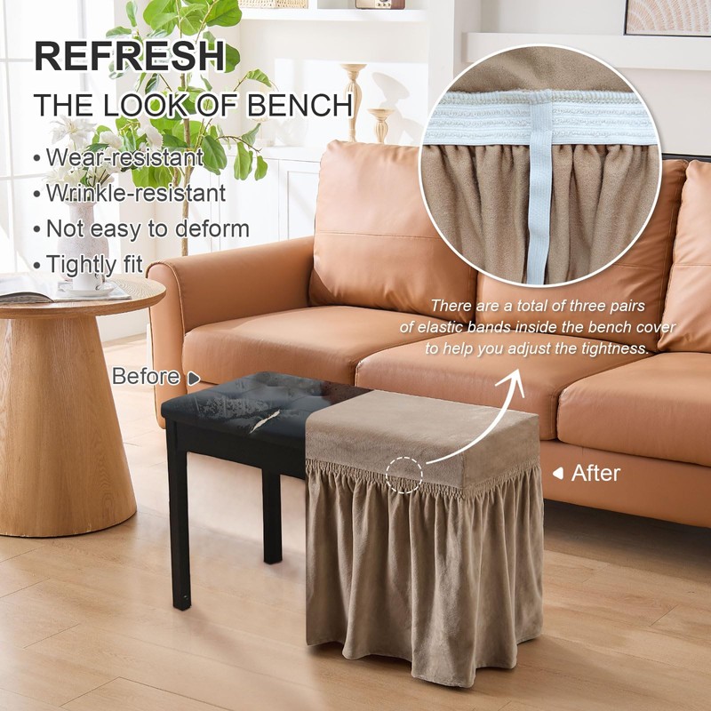 NICEEC Spandex Stretch Piano Bench Cover with Skirt Removable Ottoman