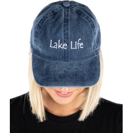 Funky Junque - Gorro cómodo para papá con correa ajustable, 100% algodón, Lake Life - Azul marino, One Size