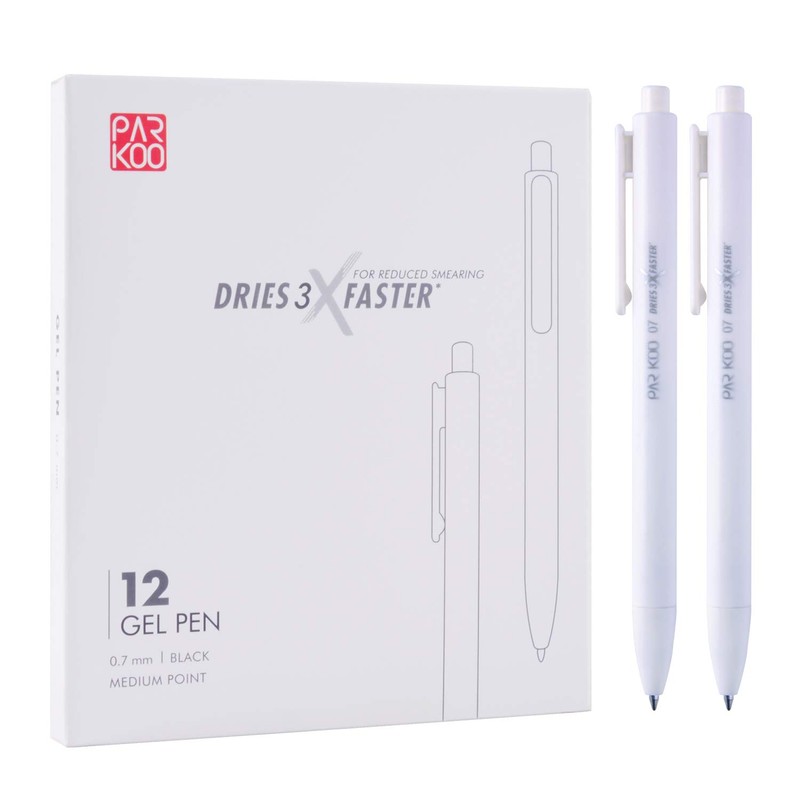 ParKoo Retractable Gel Pens 0.7mm Quick Dry Black Ink, 12-Pack