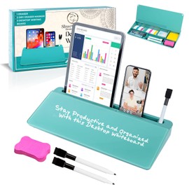 Shwet Vibes Glass Desktop Whiteboard for Quick Notes & Reminder – Desk Storage with Drawer – Compact Desk Organizer Whiteboard – Small Dry Erase Board - Desktop Accessories for Home Office (Turquoise)