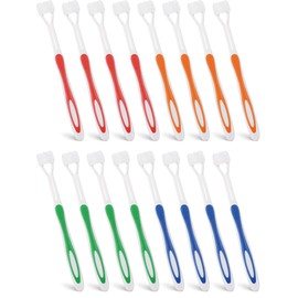 16 Pieces Three Bristle Travel Toothbrush Autism Toothbrush for Complete Teeth and Gum-Care, Great Angle Bristles Clean Each Tooth, Soft/Gentle (Green, Blue, Yellow, Red)