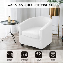 NILUOH Tub Chair Covers 2-Piece Jacquard Club Chair Slipcover Soft Stretch Barrel Chair Cover with Cushion Cover Furniture Protector with Elastic Bottom for Living Room (Jacquard White)