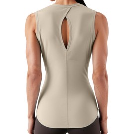 Women's Open Back Workout Tank Tops - Sleeveless Yoga Tops for Women Long Fit Moisture Wicking Athletic Shirts Heather Khaki