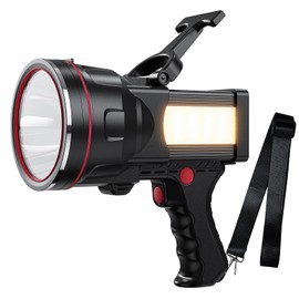 Rechargeable Spotlight Flashlight, Waterproof Outdoor Handheld Spot Light, Built-in Kickstand and Phone Charger, Emergency Light for Camping, Boat, Hunting, Hiking (Warm White)