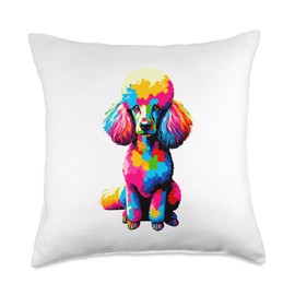 Colorful Pop Art Poodle Dog Toy Poodles Throw Pillow