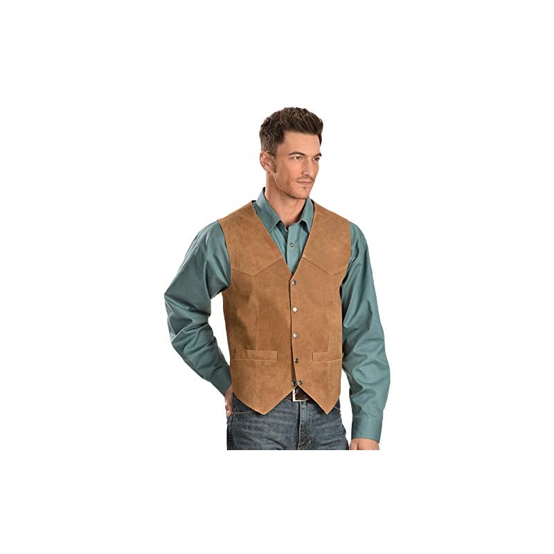 Scully Men's Calfskin Suede Snap Front Vest Rust X-