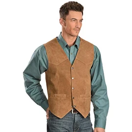 Scully Men's Calfskin Suede Snap Front Vest Rust X-