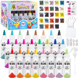 Tie Dye Kit, 24 Colors Tie Dye Set for Kids, Pre-Filled Bottles, Non Toxic Permanent Fabric Dye Art Set, Easy DIY Fabric Art - Create Fun
