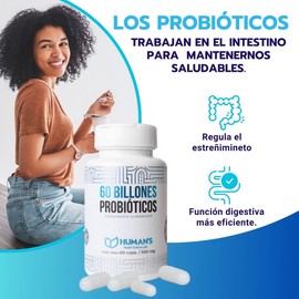 HUMAN’S HEALTH Probióticos y Prebióticos con Fibra 60 Cápsulas, Apoyo Digestivo y Salud Intestinal, Suplemento Alimenticio en Cápsulas para Regularidad Intestinal