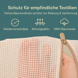 Practical set of 3 made of pure cotton: these fine mesh laundry nets in three different sizes reliably protect your clothes when washing.