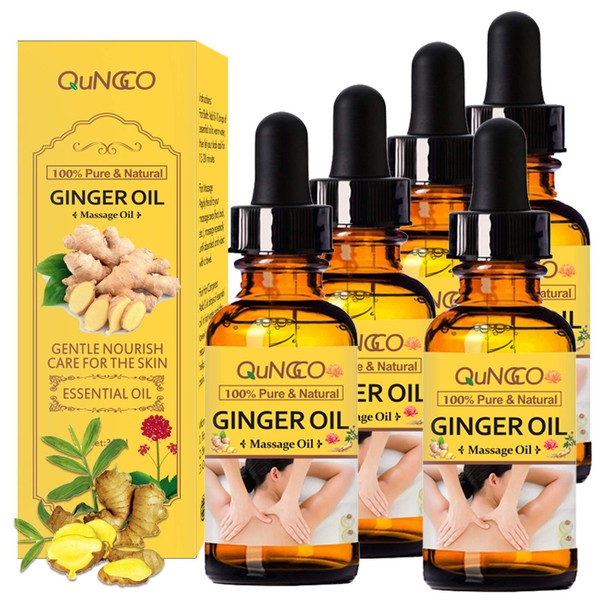 5 Pack Ginger Massage Essential Oil for Lymphatic Drainage,Natural Drainage Ginger Oil,SPA Massage Oils, Repelling Cold and Relaxing Massage Oil-30ml
