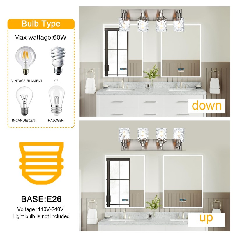 BONLICHT Modern Bathroom Light Fixtures in Brushed Nickel Finish, 2