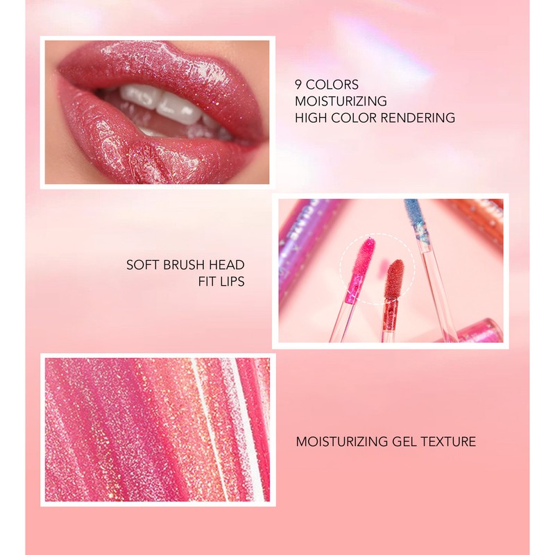 9pcs 0.1oz Women Girls Glitter Lip Gloss Set Moisturizing Lustrous
