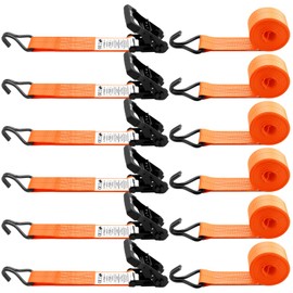 SALUINOKI 6 Pack 2 inch Ratchet Straps Heavy Duty J Hook 2 in x 15ft with Strong Ratcheting, Cargo Load Tie Down Strap 2200lbs Working Load for Trucks Orange