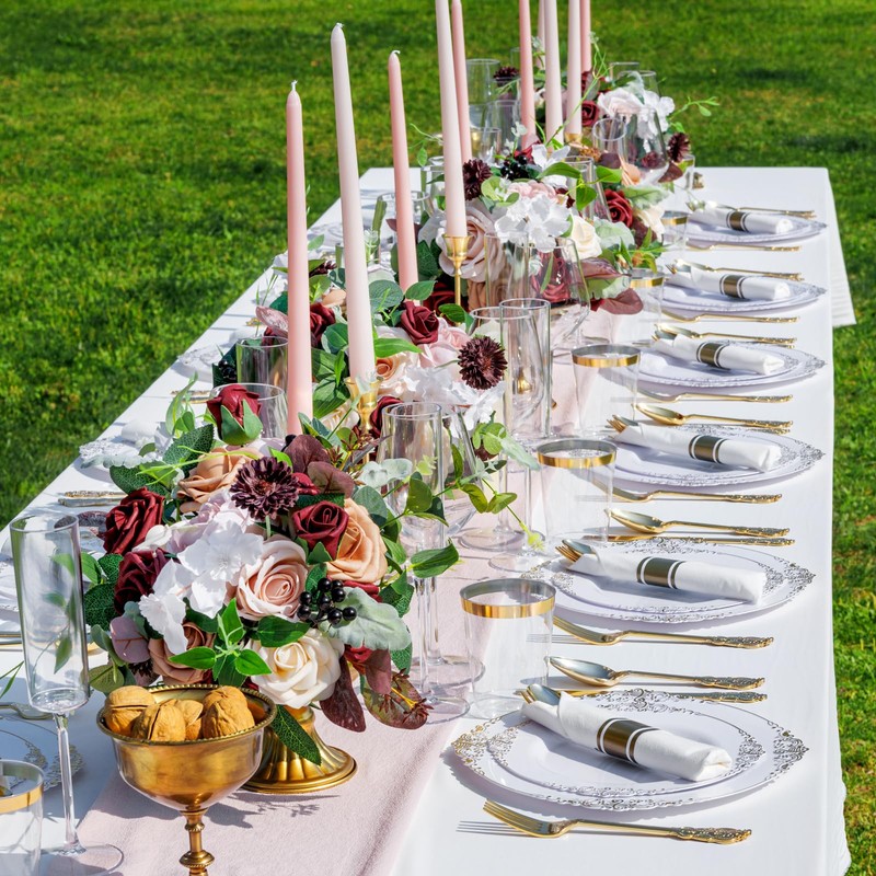 Nervure 350PCS Gold Plastic Plates - Gold Plastic Dinnerware Sets