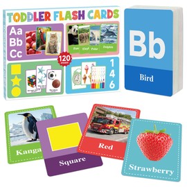 Flash Cards for Toddlers 1-3, Alphabet ABC Flash Cards,Letter Number Animal Shape Color, First Words Flashcards,Educational Toy for Baby Kid Preschool Toddler Learning Activities,60 Double-Sided Cards