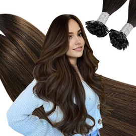 Ugeat Bondings Extensions Real Hair Brown Ombre Extensions Real Hair Bondings Dark Brown with Light Brown Ombre 45 cm Remy Hair Extensions Bondings Hot Fusion Flat Tip Real Hair 50 g 50 Strands