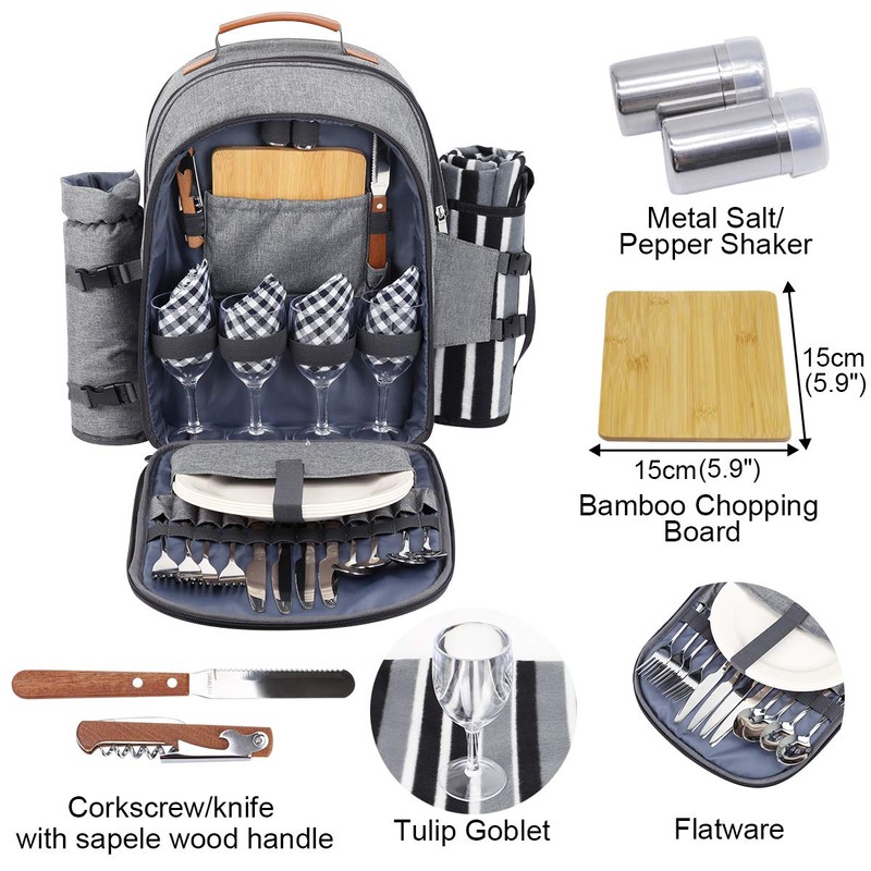 Sunflora Picnic Backpack for 4 Person with Blanket Picnic Basket