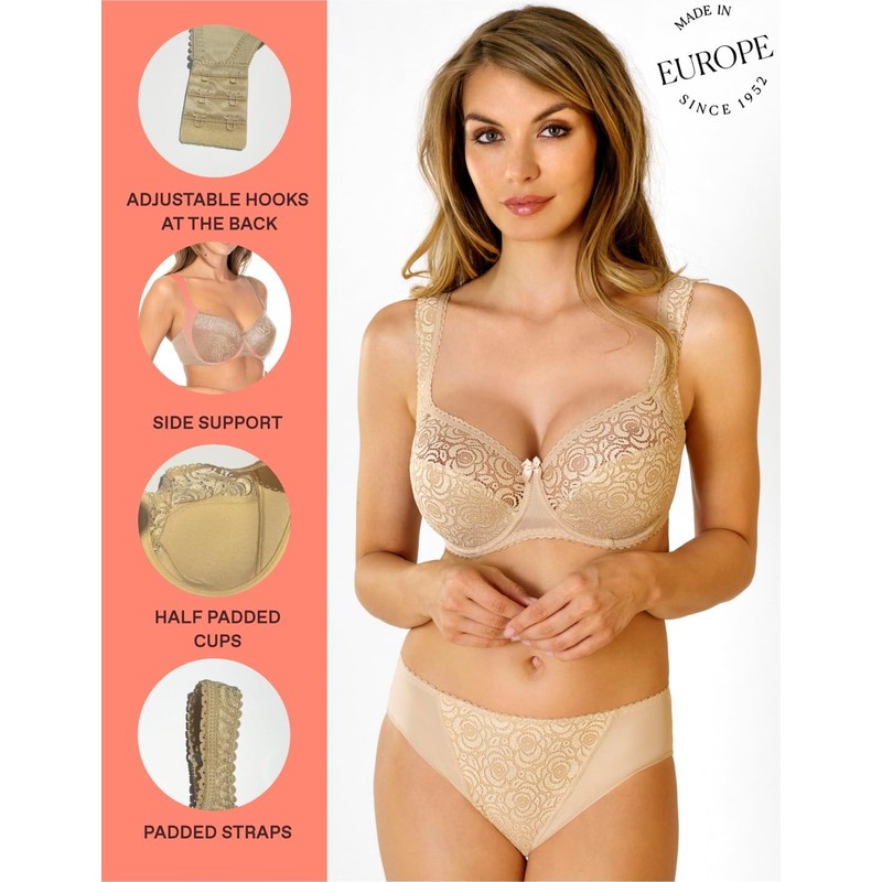 Rosme Womens Half Padded Bra, Collection Annija, Beige, Size 42DD