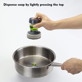 DAPOWER Dish Brush with Soap Dispenser, Kitchen Scrub Brush for Dishes Pots Pans Sink Cleaning, Scrub Sponge Dish Scrubber with Holder Set (Grey Handle & Scrub Sponge)