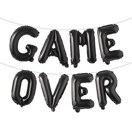 Balloons Banner Game Over Themed Party Decorations and Supplies Sign (GAME OVER Black)