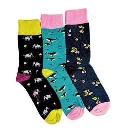 Doris & Dude Men Bamboo Organic Crew Socks 3 Pair Gift Pack Lg 7-11 Novelty Colourful Box Set Soft Durable Sustainable Smooth Toe Breathable