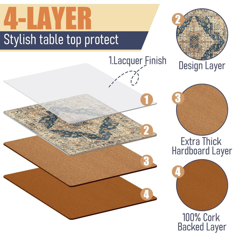 Bucherry 6 Sets Boho Cork Placemats 16 x 12 Inch