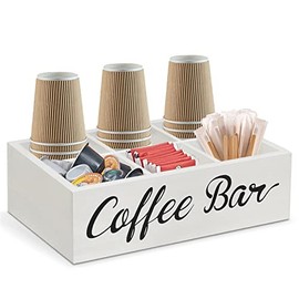 Wooden Coffee Station Organizer, Coffee Bar Accessories Organizer for Coffee Bar Decor, Kcup Coffee Pods Holder Storage Basket with Removable Dividers, Coffee Tea Bag Dispenser Organizer