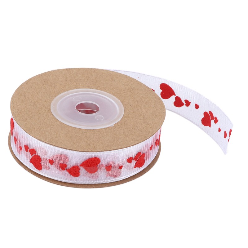 2pcs Red Ribbon 1.5cm/0.6in Wide Heart Pattern Packaging Ribbons DIY