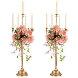 NUPTIO Candle Holders for Table Centerpiece: 2 Pcs 37 inch Tall 5 Arm Gold Candelabra Floor Standing Candlestick Holder for Taper Candles Wedding Centerpieces Party Mantel Reception Decor