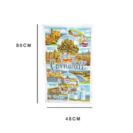 Beyond Happy High Definition 100% Cotton Cornwall Landmarks Tea Towel – Heavy Duty Coastal Souvenir Gift for Cornish Chef's, Kitchen's & Home