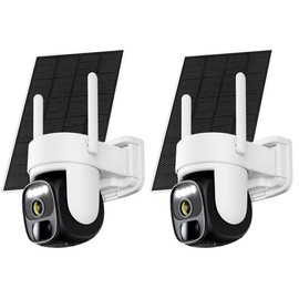 Hawkray Solar Security Camera Wireless Outdoor:5G&2.4G WiFi,3X Zoom,2K Resolution,360° Pan-Tilt Control,Two-Way Audio,Siren,PIR Motion Detection(2 Pack)