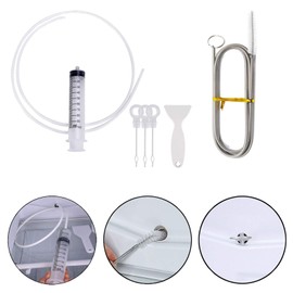 MUAECH 7 Pcs Refrigerator Drain Hole Clog Remover Cleaning Tool,Reusable Fridge Dredging Kit,Include Cleaning Syringe, 60IN Hose,3 Plunger, 1 Shovel, 1 Long Flexible Refrigerator Scrub Brush