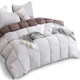 KASENTEX All Season Down Alternative Quilted Comforter Set Reversible Ultra Soft Duvet Insert Hypoallergenic Machine Washable, Queen, Silver Cloud/Chocolate Brown