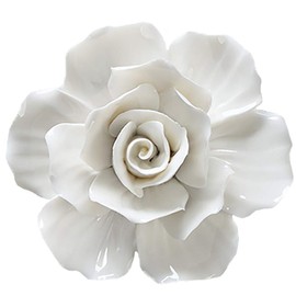 ALYCASO Rose Ceramic Flower Wall Décor Artificial 3D Flower Wall Art for Living Room Home Hallway Bedroom Kitchen Farmhouse Bathroom Dining Room, White, 5.51 inch