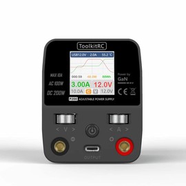 ToolkitRC P200 Mini 30V AC100W DC200W 10A High Power Charger Adapter Adjustable Mini Desktop Power Supply USB Output (P200 with US Plug)