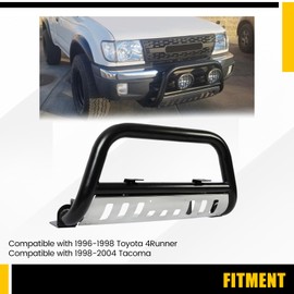 KUAFU 3'' Bull Bar Compatible with 1996-1998 Toyota 4Runner 1998-2004 Tacoma W/Skid Plate Brush Guard Front Bumper Grill Grille Guard Protector Brush Push Bar Black Steel Power Coated