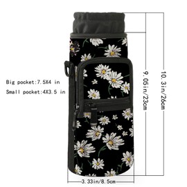 AMARY Water Bottle Carrier Holder Bag 25oz/40oz, Adjustable Shoulder & Hand Strap and Pocket,Sports Water Bottle Accessories for Walking Camping Travel work (Flowers, 25 OZ)