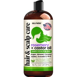 Organic Rosemary Oil For Hair Growth with Castor, Argan, Coconut, Almond, Jojoba, Avocado, Grapeseed, Vitamin E, Lavender & Peppermint for Hair & Scalp Treatment, All Hair Types, Men & Women 16oz