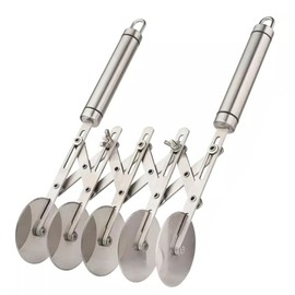 Pizza Wheel Cutter with 5 Wheels and Handle, Pizza Cutters Circular, Pizza Cutting Tools for Baking, Pastry, Bread, Silver