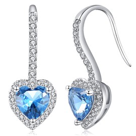 LOVANS Heart Earring Hanging Blue Zirconia Earrings Heart Earrings Blue Gemstone Jewellery Gift for Women Girls, Copper, Cubic Zirconia