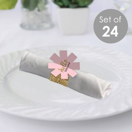 Big Dot of Happiness Hello Little One - Pink and Gold - Girl Baby Shower Paper Napkin Holder - Napkin Rings - Set of 24