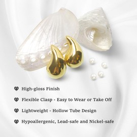 14K Gold Tear Drop Earrings For Women Statement Earrings Chunky Gold Earrings Stainless Steel Earrings Jewelry For Girls Lightweight (With Gift Box) (Tear Drop Earrings)